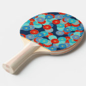 アールデコの花柄 – 青、ターコイズ、赤 卓球ラケット (正面アングル)