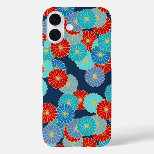 アールデコの花柄 – 青、ターコイズ、赤 Case-Mate iPhoneケース (裏面)