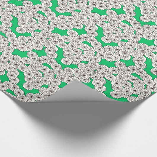 アールデコの花柄 – cream on jade green ラッピングペーパー (角)
