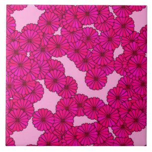 アールデコの花模様-ピンクのマゼンタ タイル