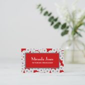 アールデコの花模様-深紅の白 名刺 (スタンド正面)