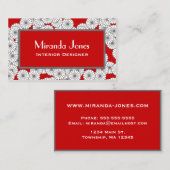 アールデコの花模様-深紅の白 名刺 (正面/裏面)