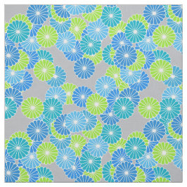 アールデコの花模様-青およびライムグリーン ファブリック
