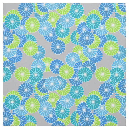 アールデコの花模様-青およびライムグリーン ファブリック (見本)