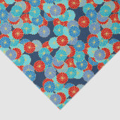 アールデコの花模様-青、ターコイズおよび赤 薄葉紙 (詳細)