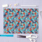 アールデコの花模様-青、ターコイズおよび赤 薄葉紙 (クラフト)