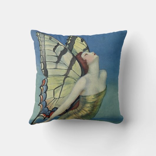 アールデコの蝶女の子の枕 クッション (裏面)