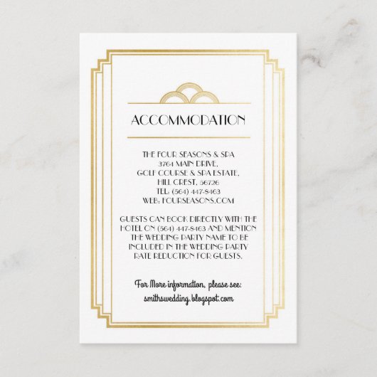 アールデコの調節の結婚式の招待状の詳細 エンクロージャーカード (正面)