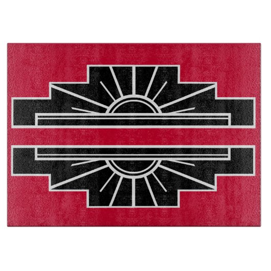 アールデコの赤のパターンクラシックのアートデコ カッティングボード (正面)