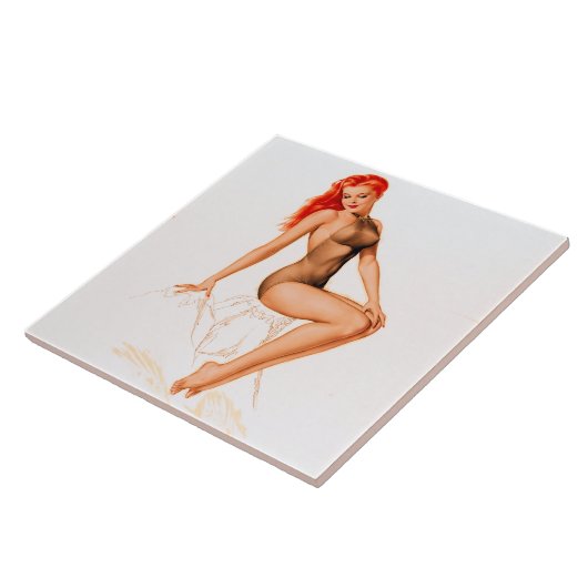 アールデコの赤頭のピン留め タイル (側面)