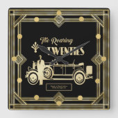 アールデコの轟音20代ヴィンテージカーブラック金ゴールド スクエア壁時計 (正面)