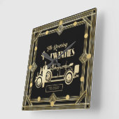 アールデコの轟音20代ヴィンテージカーブラック金ゴールド スクエア壁時計 (傾斜)