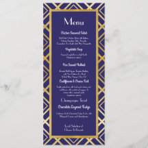 アールデコの金ゴールド海軍メニュー結婚式の20年代の披露宴