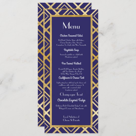 アールデコの金ゴールド海軍メニュー結婚式の20年代の披露宴 メニュー (正面/裏面)