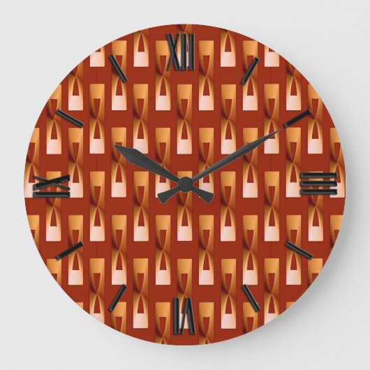 アールデコの金属幾何学的-銅および錆 ラージ壁時計 (正面)