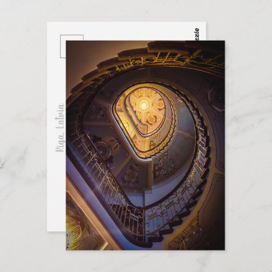 アールデコの階段の吹き抜け、理賀 ポストカード (正面/裏面)