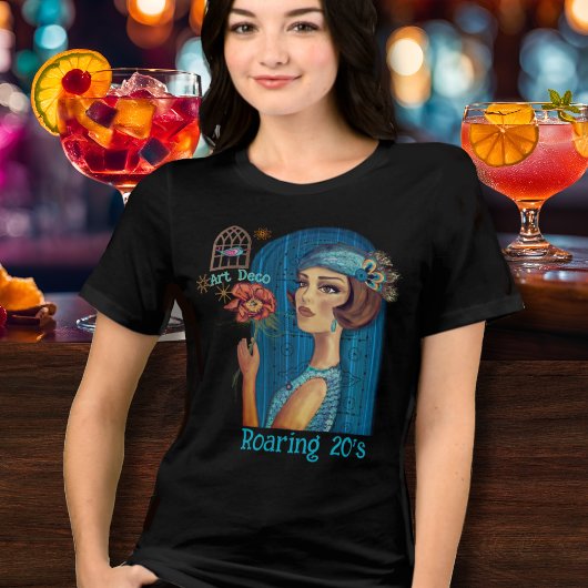 アールデコの青いドレスの女性 トライブレンドTシャツ