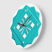 アールデコの青緑の幾何学的なパターン ラージ壁時計 (傾斜)