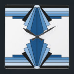 アールデコの青 スクエア壁時計<br><div class="desc">このパターンはクラシックアールデコの形状に基づいている。</div>