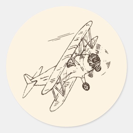 アールデコの飛行機 – スケッチされたアウトラインは文字なし。 ラウンドシール (正面)