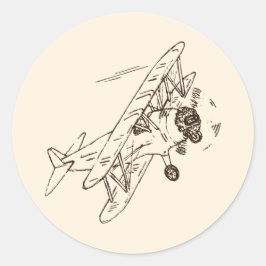 アールデコの飛行機 – スケッチされたアウトラインは文字なし。 ラウンドシール