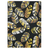 アールデコの黒い金羽の葉パターン クリップボード (裏面)