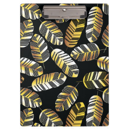 アールデコの黒い金羽の葉パターン クリップボード