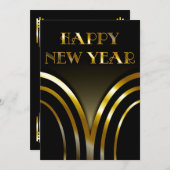 アールデコの黒および金ゴールドの新年のパーティの招待状 招待状 (正面/裏面)