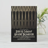 アールデコの黒および金ゴールドのGatsbyのシックな結婚式 招待状 (スタンド正面)