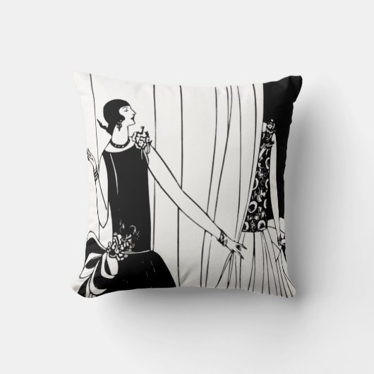 アールデコの黒くか白いフラッパーの枕 クッション (正面)