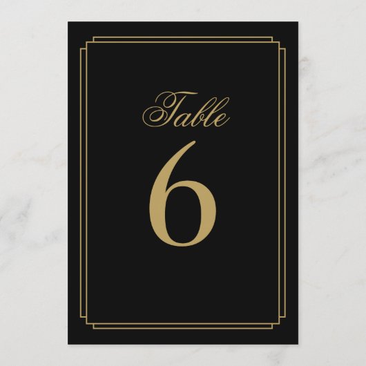 アールデコの黒と金ゴールドのテーブル番号 招待状 (裏面)