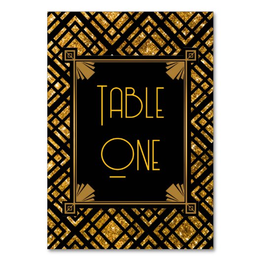 アールデコの黒と金ゴールド結婚のテーブル番号 テーブルナンバー (正面)