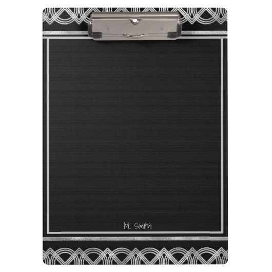 アールデコの黒と銀のクリップボパーソナライズされたード クリップボード (正面)