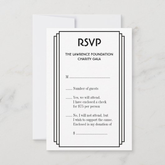 アールデコの黒の積み重ねられたフレームの金ゴールドRSVPの応答 出欠カード (正面)