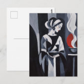 アールデコの黒白女性の壁掛けアート ポストカード (正面/裏面)