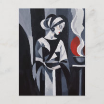 アールデコの黒白女性の壁掛けアート