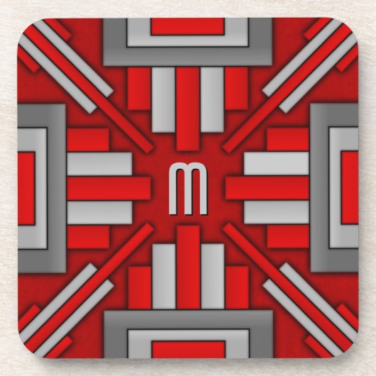 アールデコの20年代の幾何学的な赤灰色 コースター (正面)