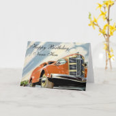 アールデコの30年代赤いモーターバースデー・カードのテンプレート カード (黄色い花)