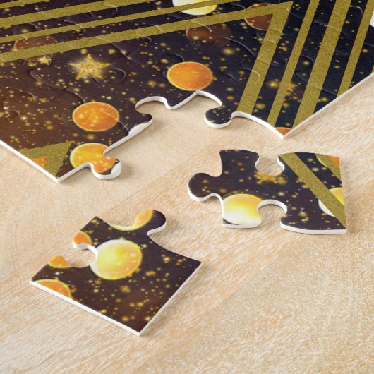 アールデコのGatsbyのグリッター幾何学的なパターンモノグラム ジグソーパズル (側面)