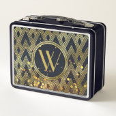 アールデコのGatsbyのグリッター幾何学的なパターンモノグラム メタルランチボックス (裏面)