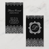 アールデコのMonograの黒い縦の名刺 名刺 (正面/裏面)