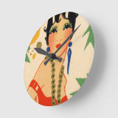 アールデコのVamp、20年代のフラッパー ラウンド壁時計 (傾斜)