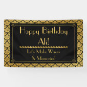 アールデコはかりで測マーメイド – ブラック&金ゴールド誕生日 横断幕 (横)