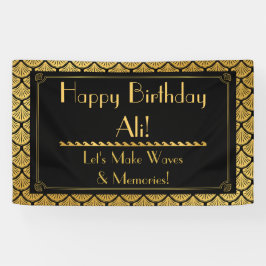 アールデコはかりで測マーメイド – ブラック&金ゴールド誕生日 横断幕