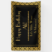 アールデコはかりで測マーメイド – ブラック&金ゴールド誕生日 横断幕 (縦)