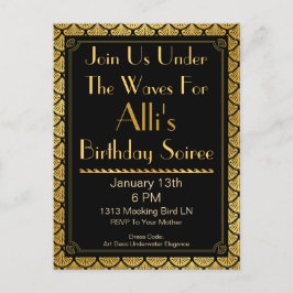 アールデコはかりで測マーメイド – ブラック&金ゴールド インビテーションポストカード