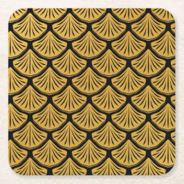 アールデコはかりで測マーメイド – ブラック&金ゴールド スクエアペーパーコースター