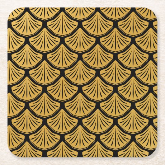 アールデコはかりで測マーメイド – ブラック&金ゴールド スクエアペーパーコースター (正面)