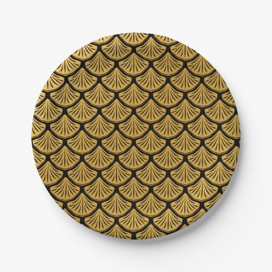 アールデコはかりで測マーメイド – ブラック&金ゴールド ペーパープレート (正面)