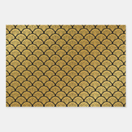 アールデコはかりで測マーメイド – ブラック&金ゴールド ラッピングペーパーシート